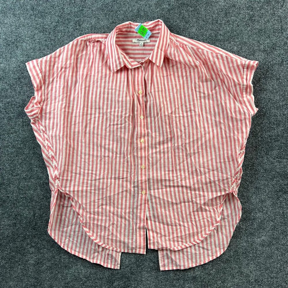 Madewell Button Up Shirt Adult Medium Women Top Pink White Stripe Lightweight - Picture 1 of 12
